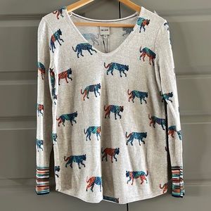 NWT! NIC+ZOE Women's Loopy Leopards Vital V Neck Sweater